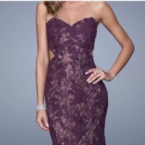 open lace back dress Mermaid Navy Blue Off Shoulder Prom Dress with Long Sleeves PG723 US16 / Custom Color